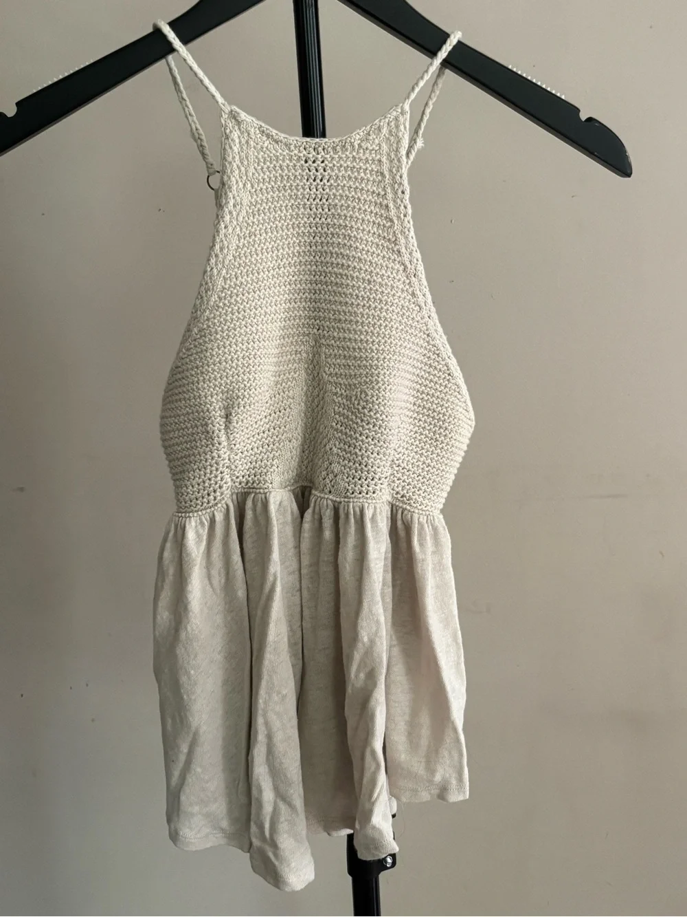 Free People Cream Crochet Knit Babydoll Tank Top Size XS